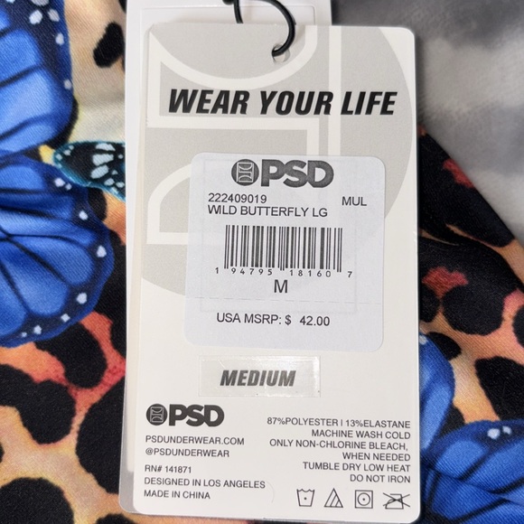 PSD womens Leopard Print Leggings with Blue Butterflies - Picture 3 of 5